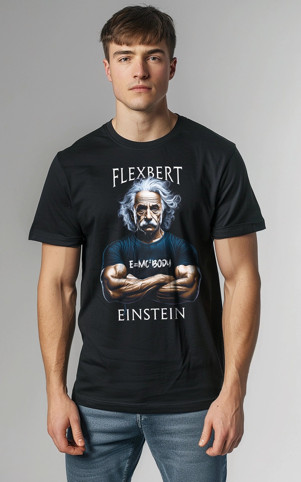 unique a as T-Shirt: Albert Einstein JOE – humor bodybuilder MOLESE muscular Einstein Flexbert