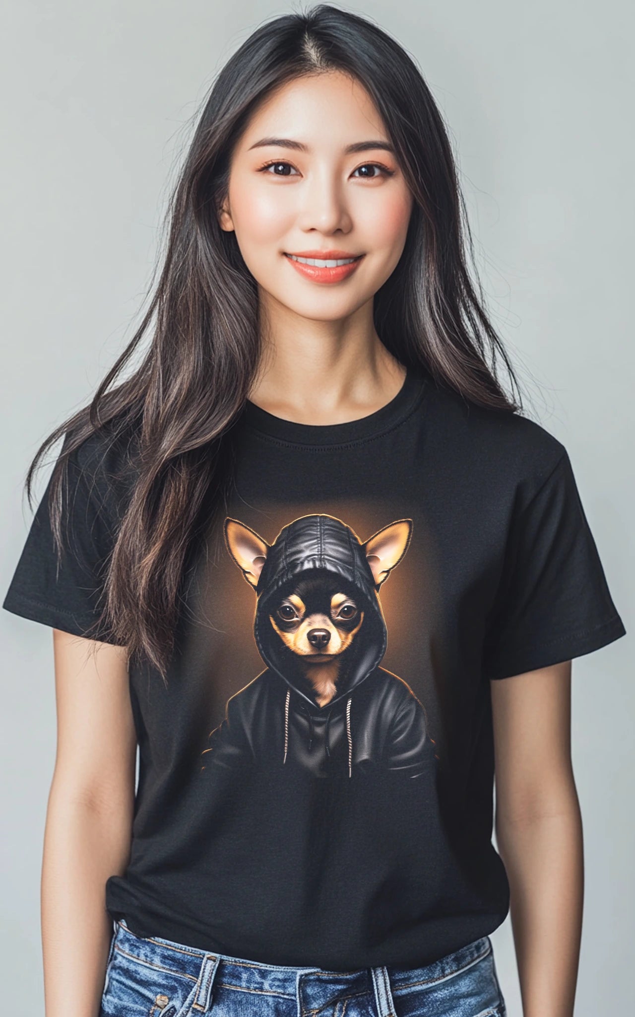 Chihuahua T-Shirt mit niedlichem Hoodie-tragendem Chihuahua Design