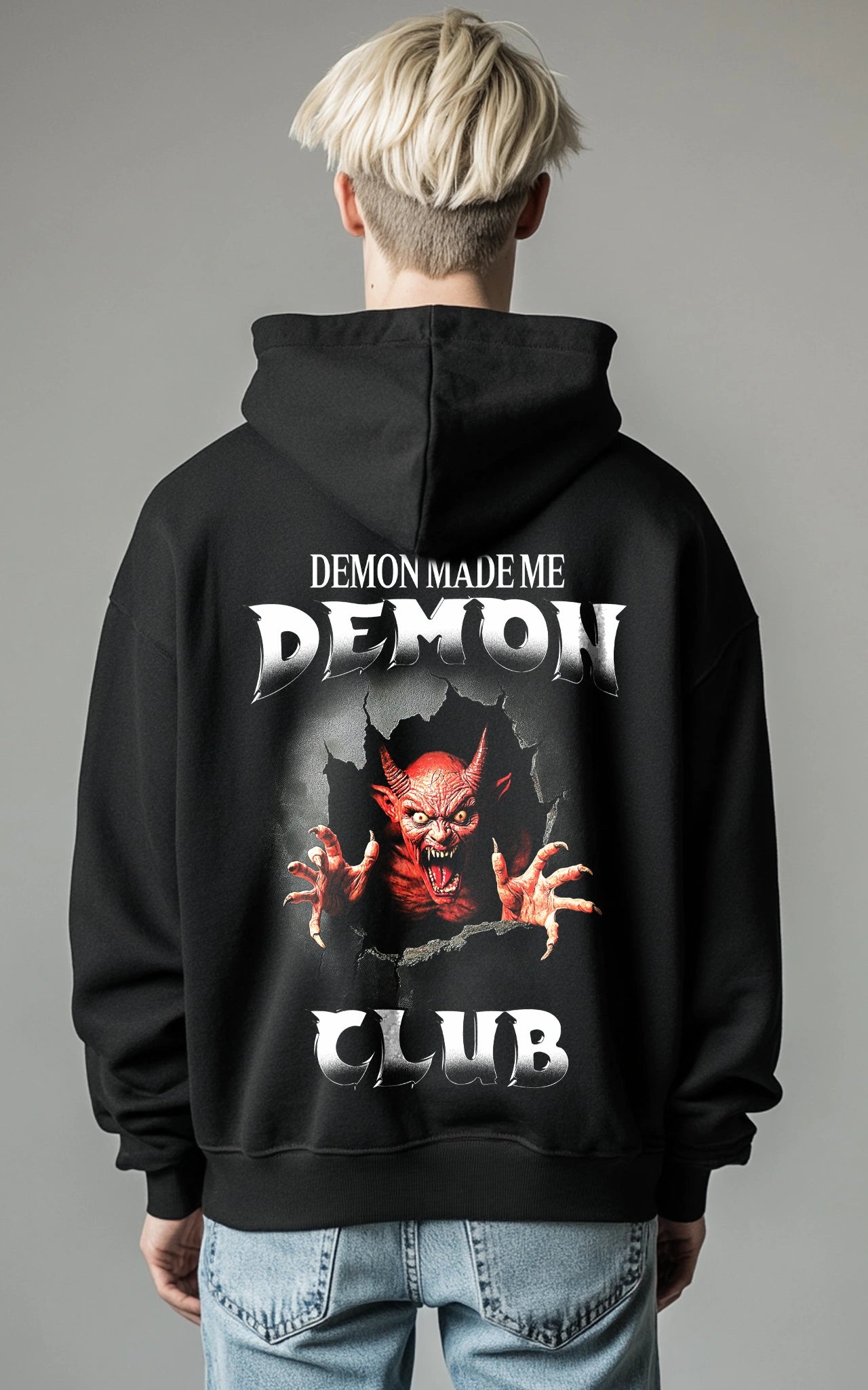 Exklusiver Demon Club Hoodie "Demon Made Me" mit kraftvollem Motiv hinten