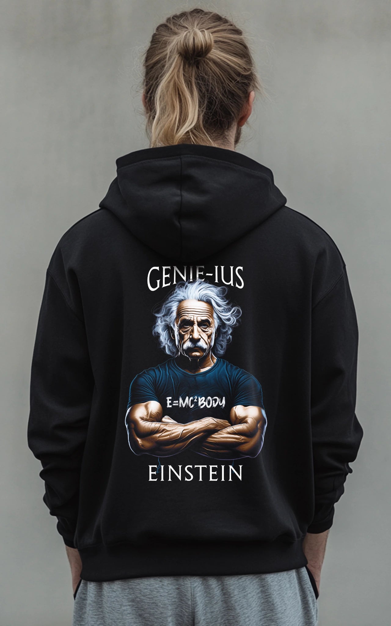 schwarzer Premium Hoodie Flexbert Einstein - Backprint