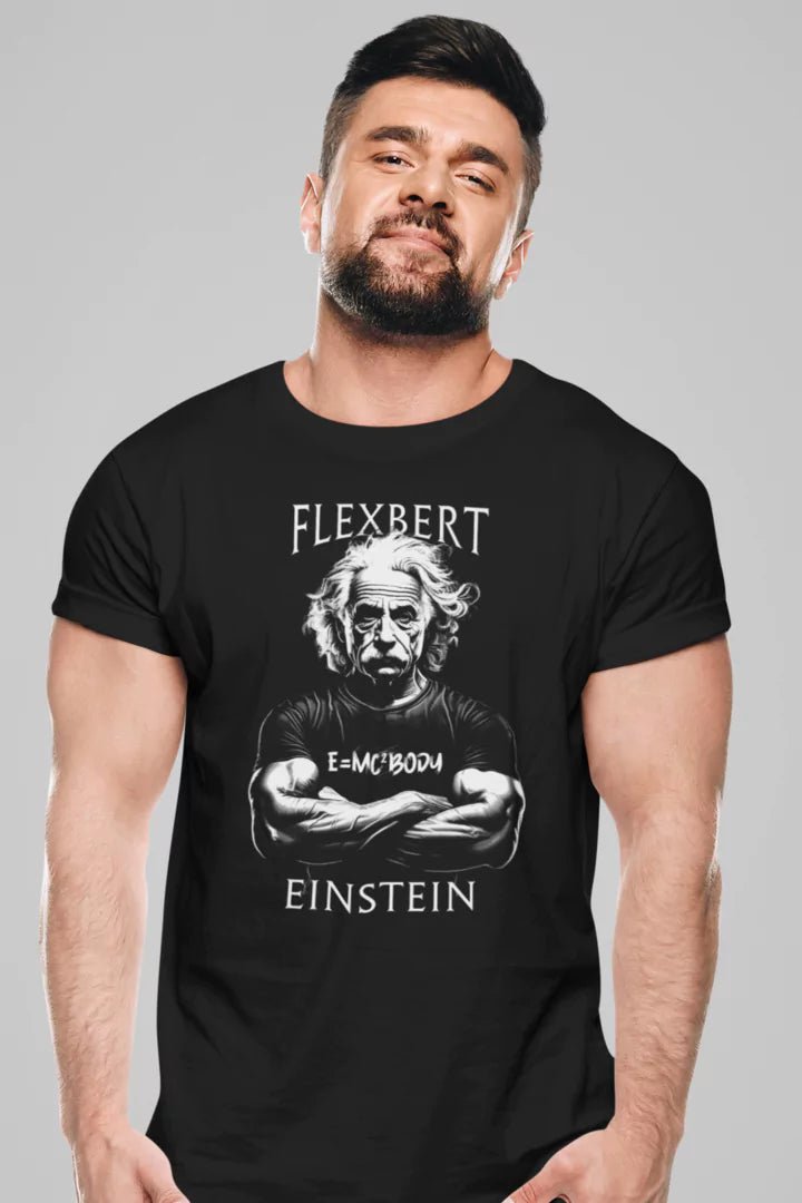 schwarzes Meme T Shirt Flexbert Einstein Albert Einstein als Bodybuilder 