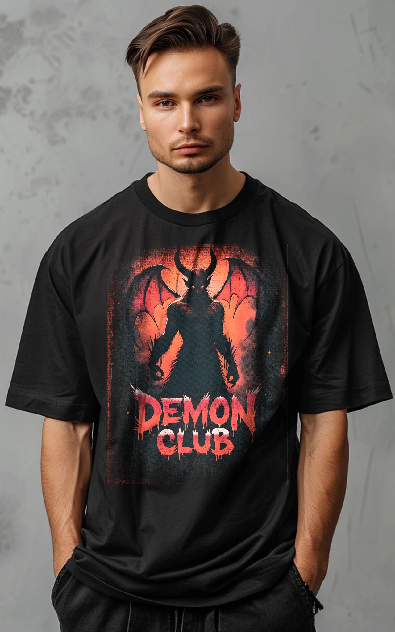 Schwarzes Demon Club Vintage T-Shirt aus 100% Bio-Baumwolle mit markantem Dämonen-Design vorne