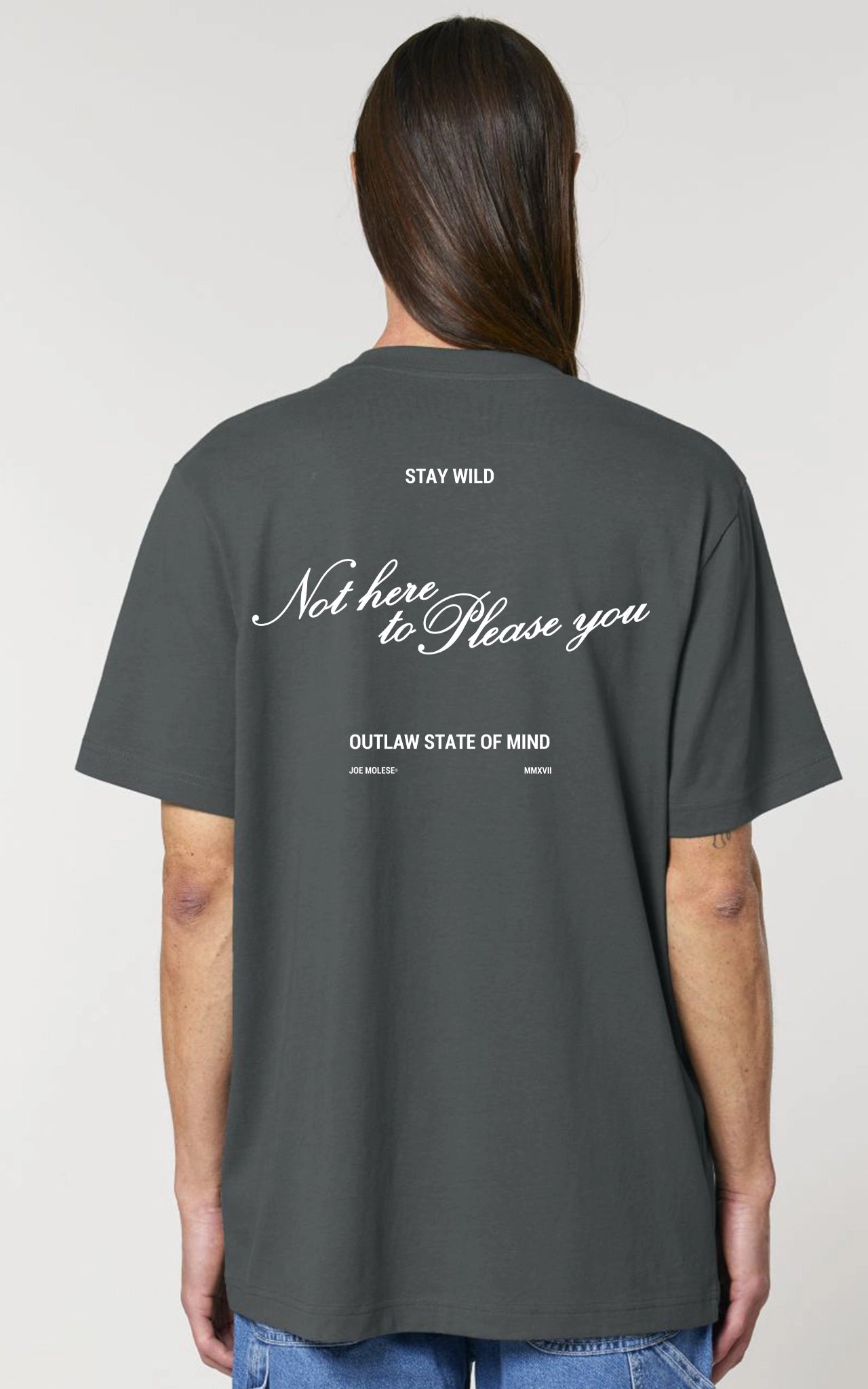 Motivation T-Shirt Not Here to Please You – graues Bio-Baumwolle T-Shirt mit Spruch