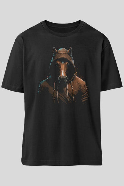 Hooded Animal Horse Unisex T-Shirt schwarz